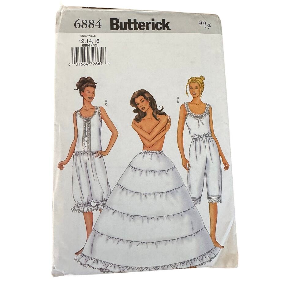 Butterick Sewing Pattern 6884 Hoop Petticoat Pantaloons Camisole Sizes 12 14 16